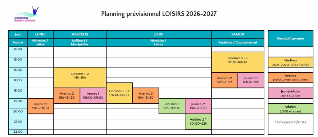 Planning groupes loisirs 2026-2027